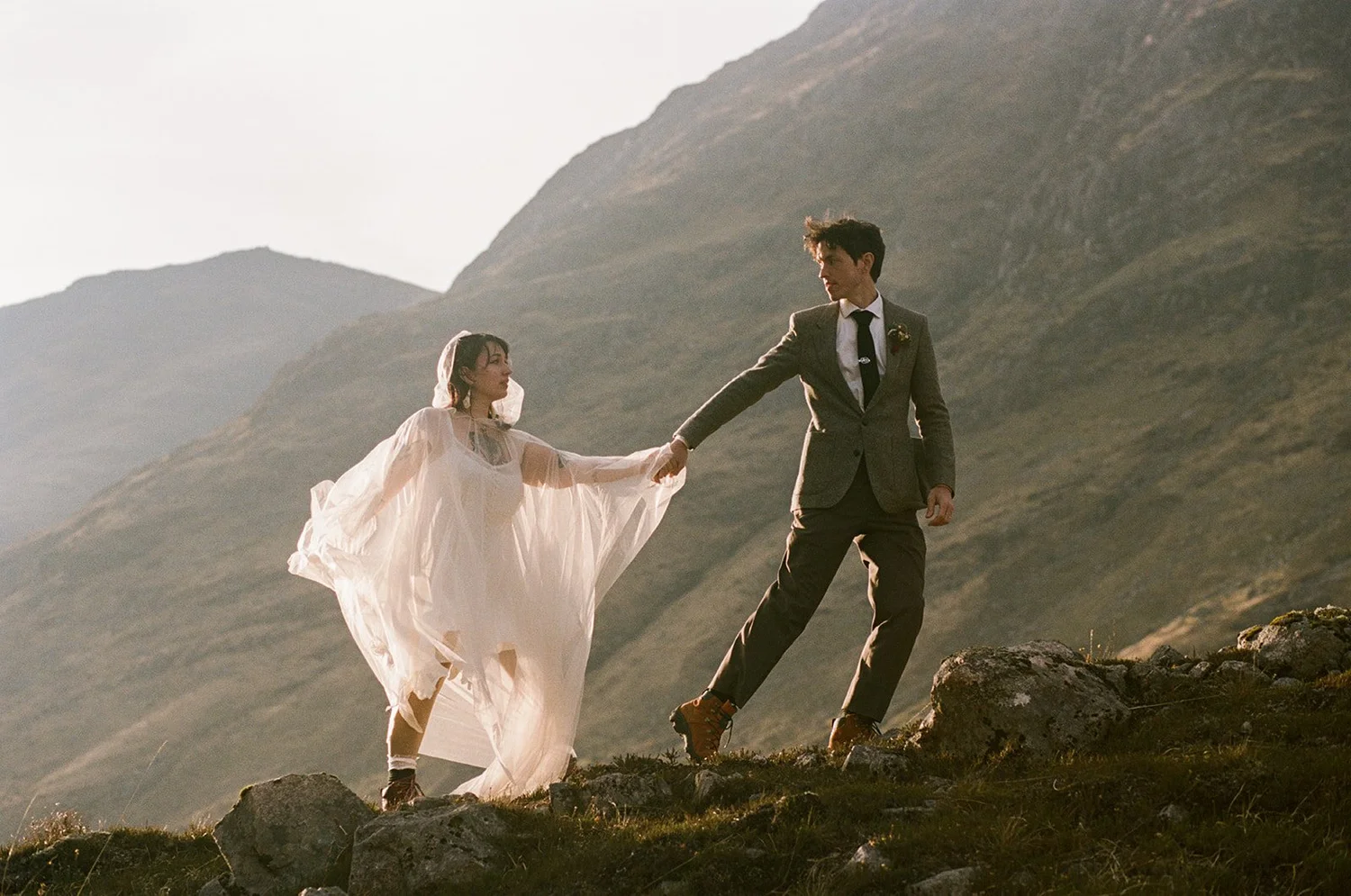 Runaway wedding in the Scottish Highlands on 35mm color film